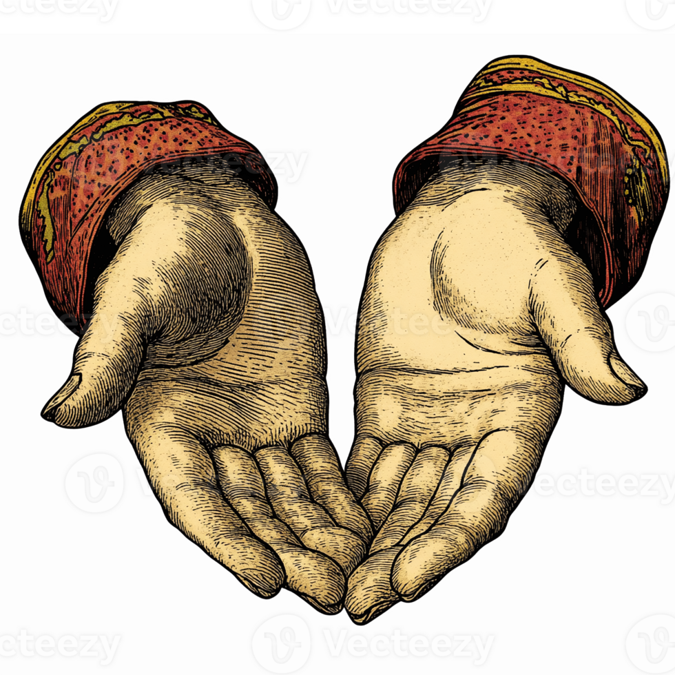 Open Hands Offering Gesture Elegant Vintage Design for Charity Spirituality and Community Support png