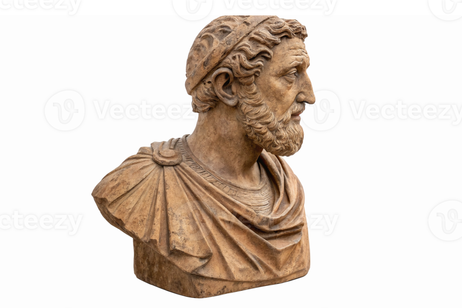 Ancient Roman Bust Sculpture Portrait of a Philosophical Figure with Detailed Facial Features png