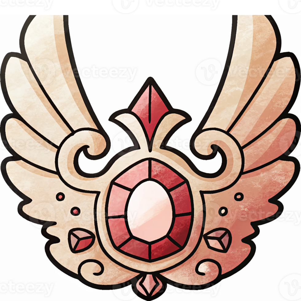 Winged Jewel Emblem Design with Radiant Gemstones and Elegant Curved Wings for Fantasy Themes png