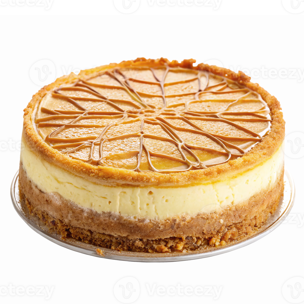 Delicious Creamy Cheesecake With Caramel Drizzle And Golden Crust Isolated On Transparent Background png
