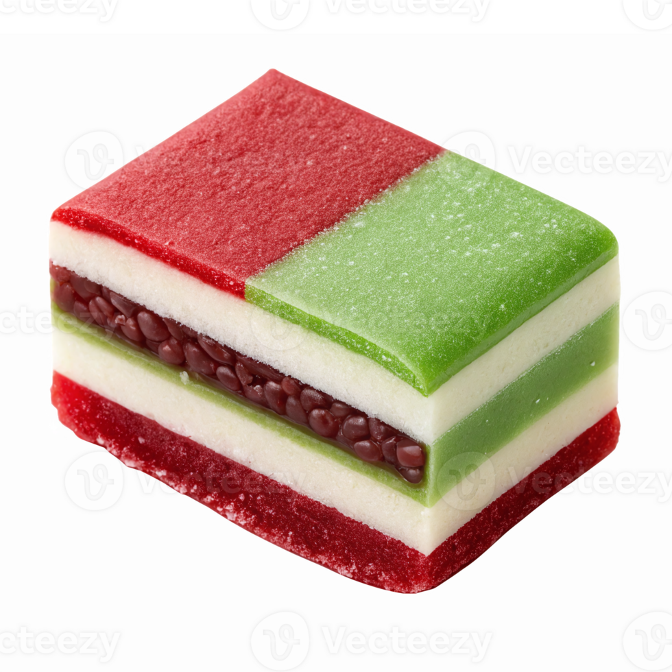 Colorful Layered Italian Dessert with Red Green and White Stripes Soft Texture and Sweet Filling png