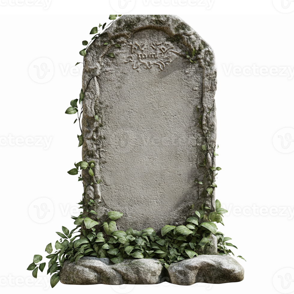Realistic Vintage Tombstone with Ivy and Moss for Halloween Decorative Use png