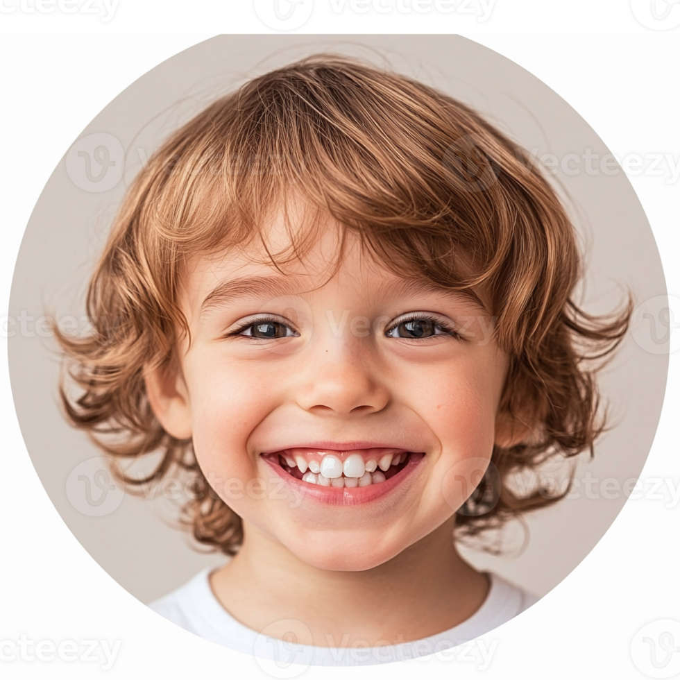 Smiling Child with Curly Hair Joyfully Expressing Happiness on a Light Background png