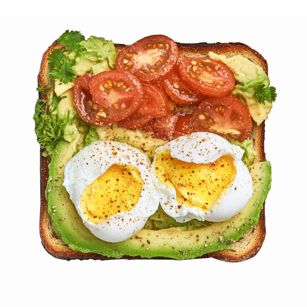 Delicious Avocado Toast with Poached Eggs and Fresh Vegetables for Healthy Breakfast png