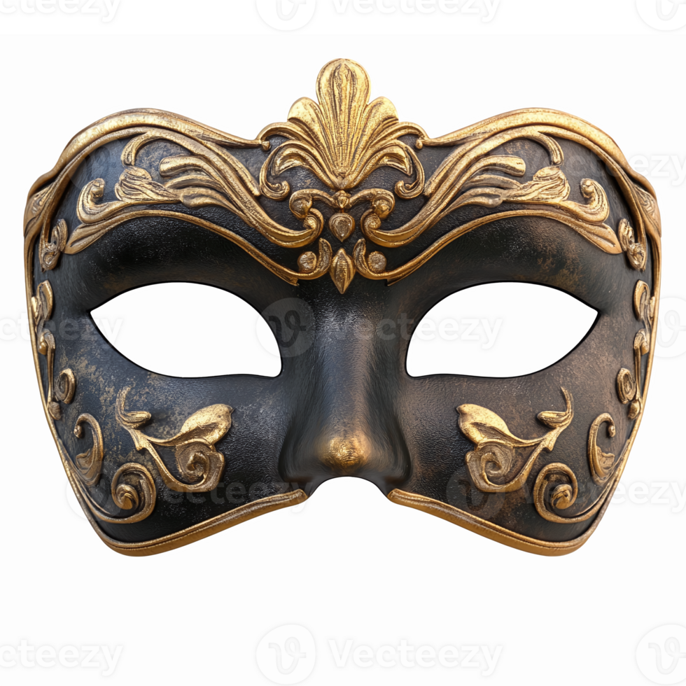 Elegant Black and Gold Masquerade Mask with Intricate Designs for Party Decorations png