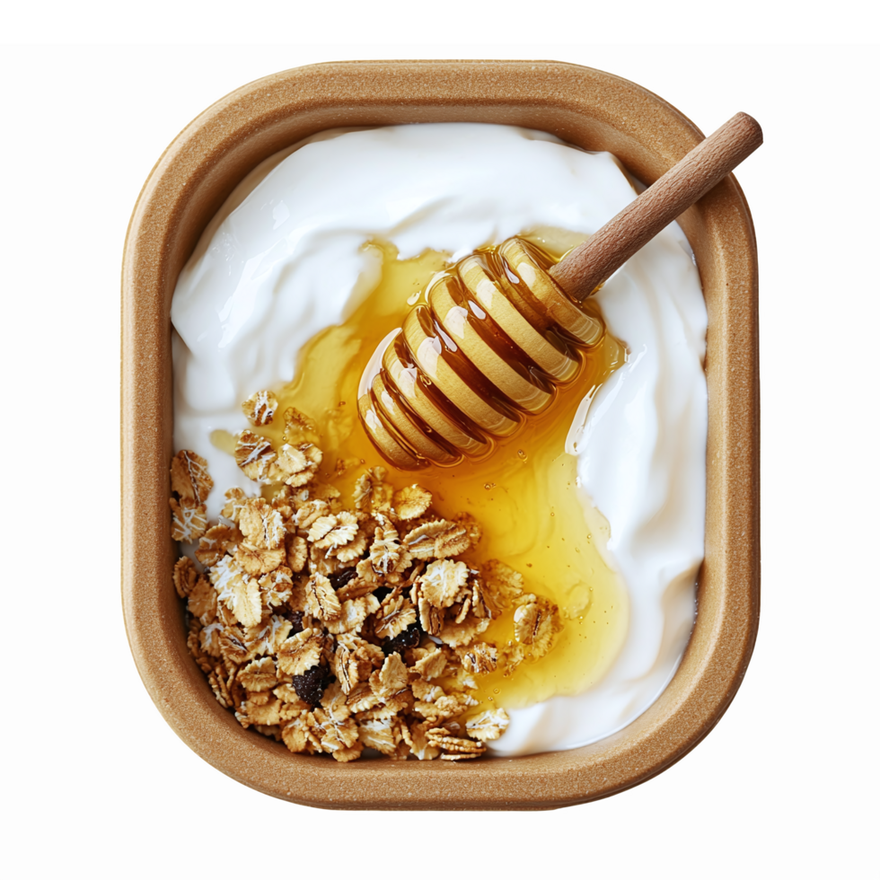 Delicious Bowl of Yogurt with Honey and Granola on Transparent Background png