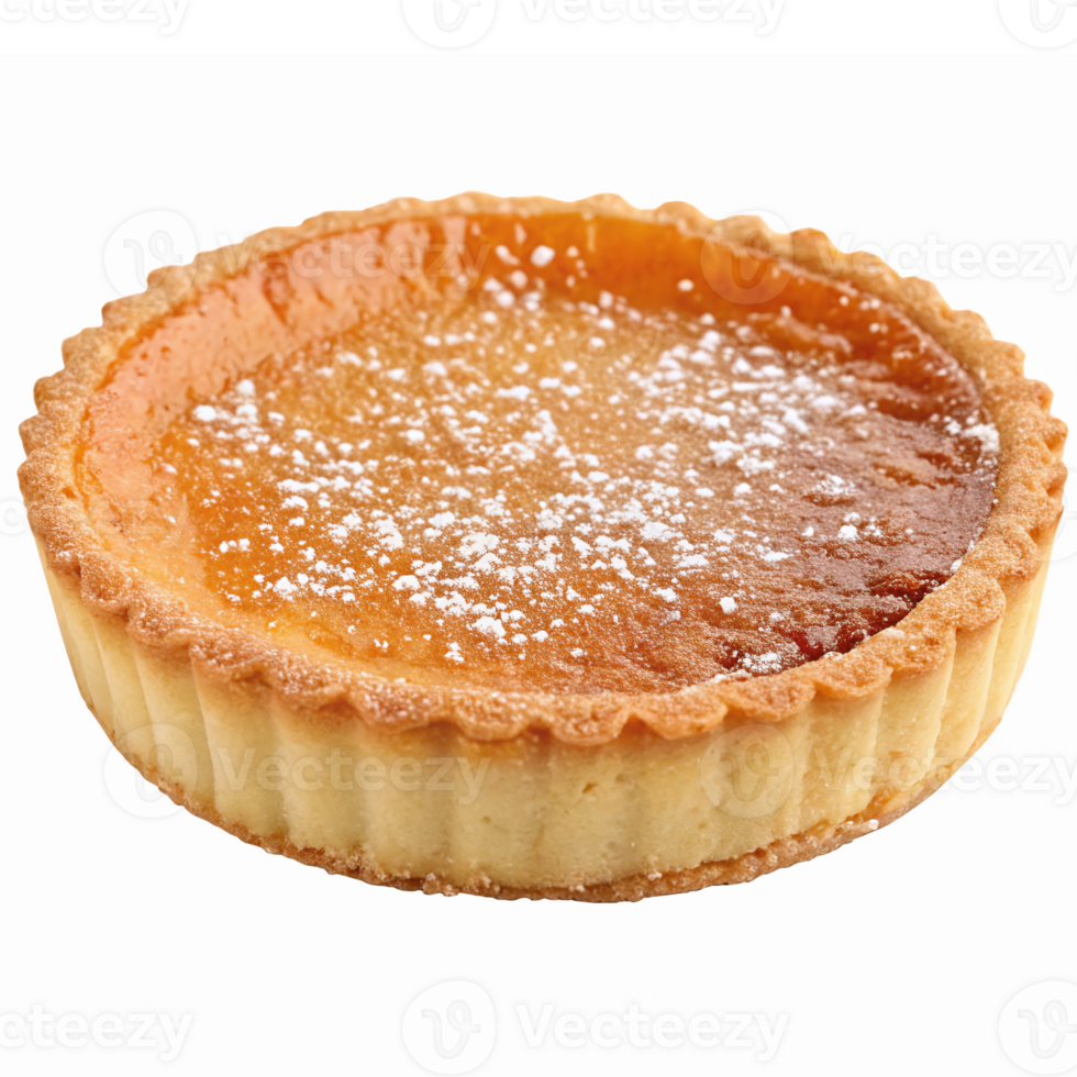 Delicious Creamy Vanilla Custard Tart with Powdered Sugar Topping on Transparent Background png