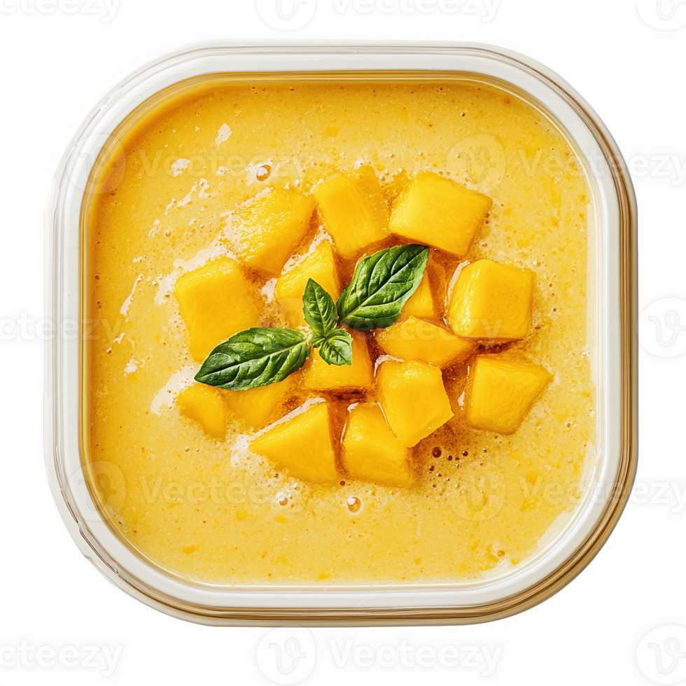 Vibrant Mango Smoothie Bowl with Fresh Diced Mango and Mint Garnish on Transparent Background png