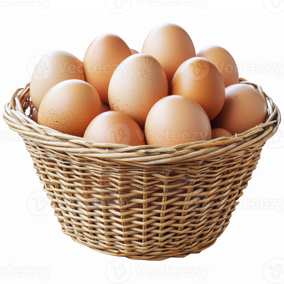 Fresh Brown Eggs in Woven Basket on Transparent Background for Culinary and Farm Design png
