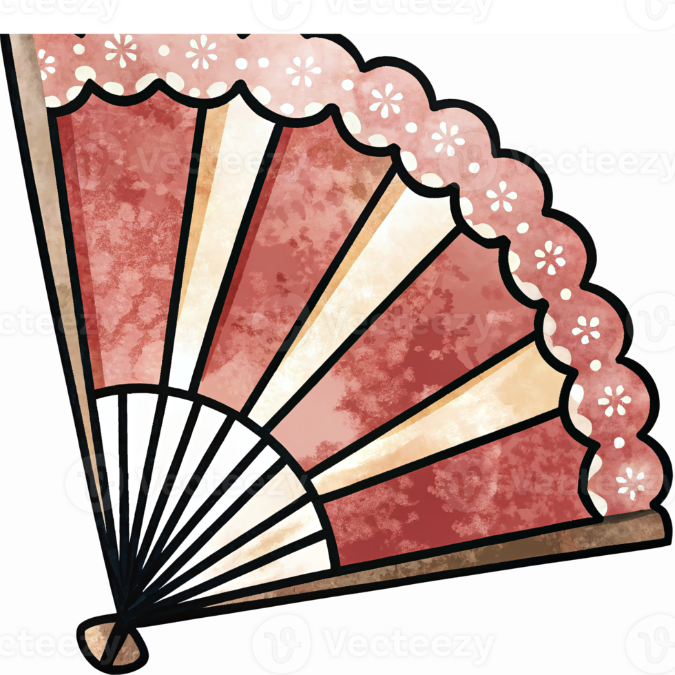 Colorful Vintage Handheld Folding Fan Design with Floral Patterns and Elegant Details png