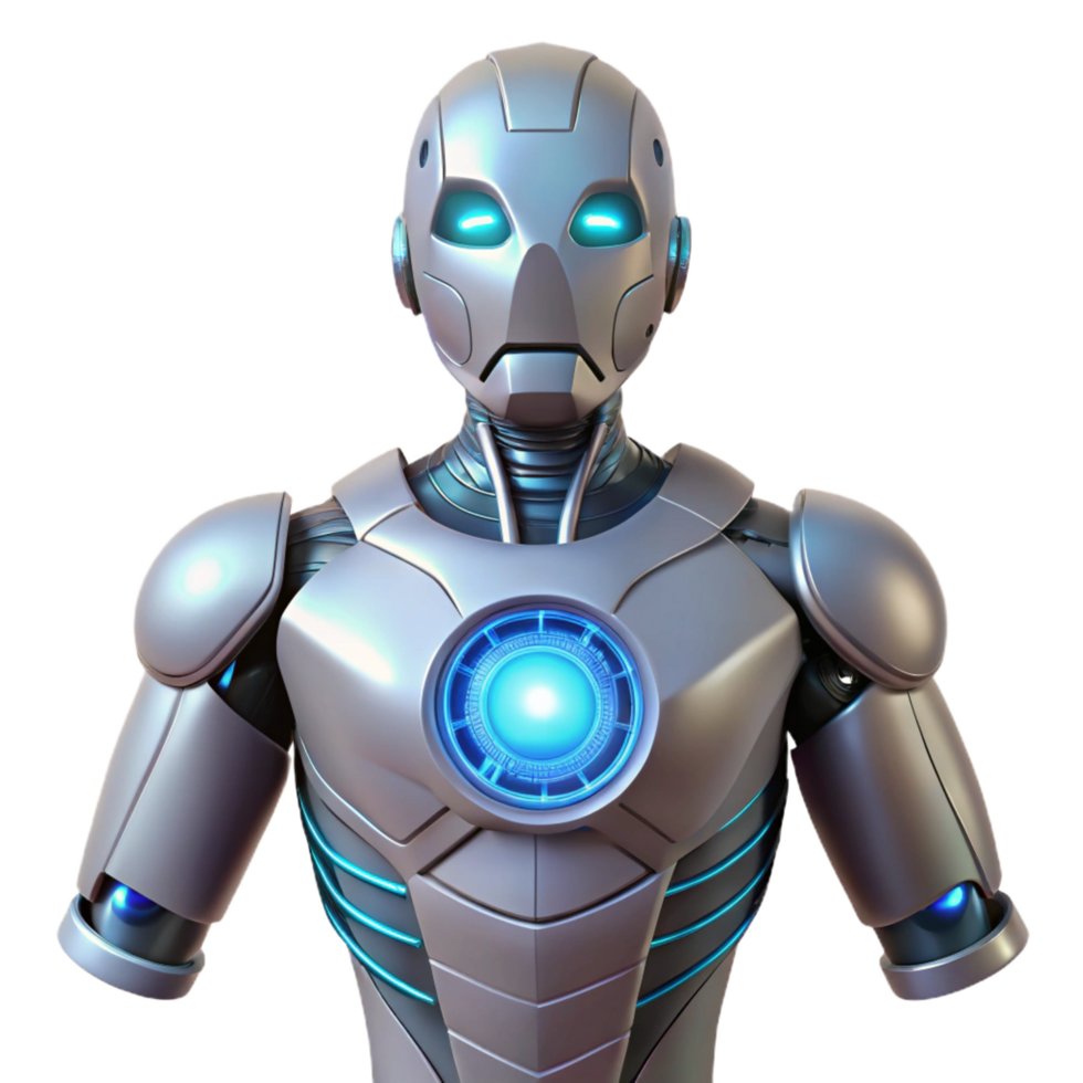impressive minimalist Robot torso with glowing energy core authentic png