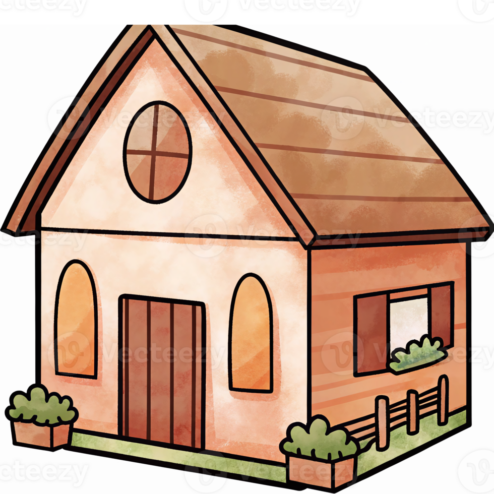Charming Cottage House with Greenery Front Yard and Warm Earthy Colors for Cozy Designs png