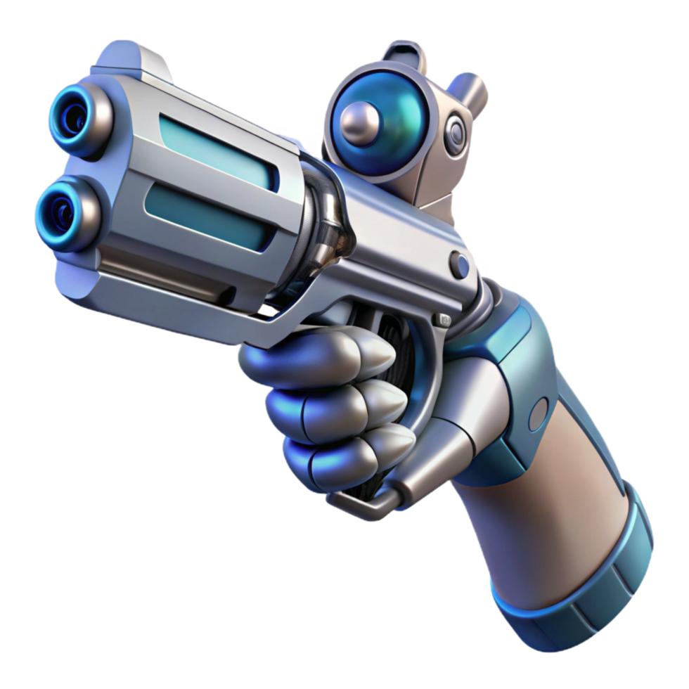 extraordinary rustic Robot hand holding a futuristic pistol genuine png