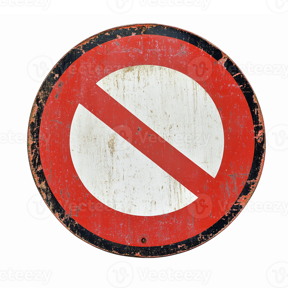 Round No Entry Traffic Sign with Vintage Distress Effect on Transparent Background png