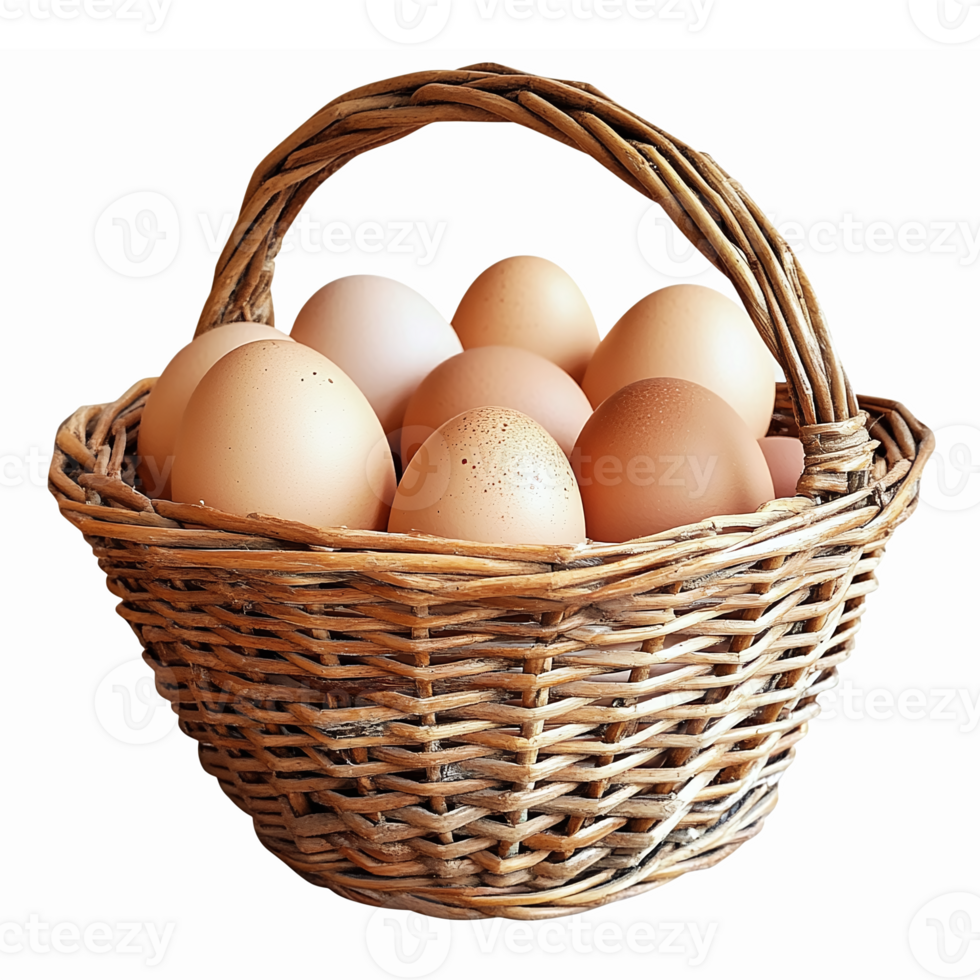 Basket of Fresh Organic Eggs in Natural Colors for Culinary Illustrations and Recipes png