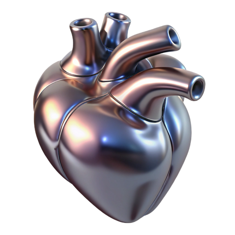 serene vintage A human heart, anatomically correct, metallic finish detailed png