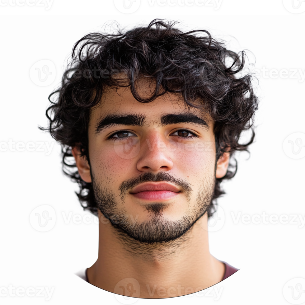 Young Man with Curly Hair Portrait on Transparent Background for Social Media and Marketing png