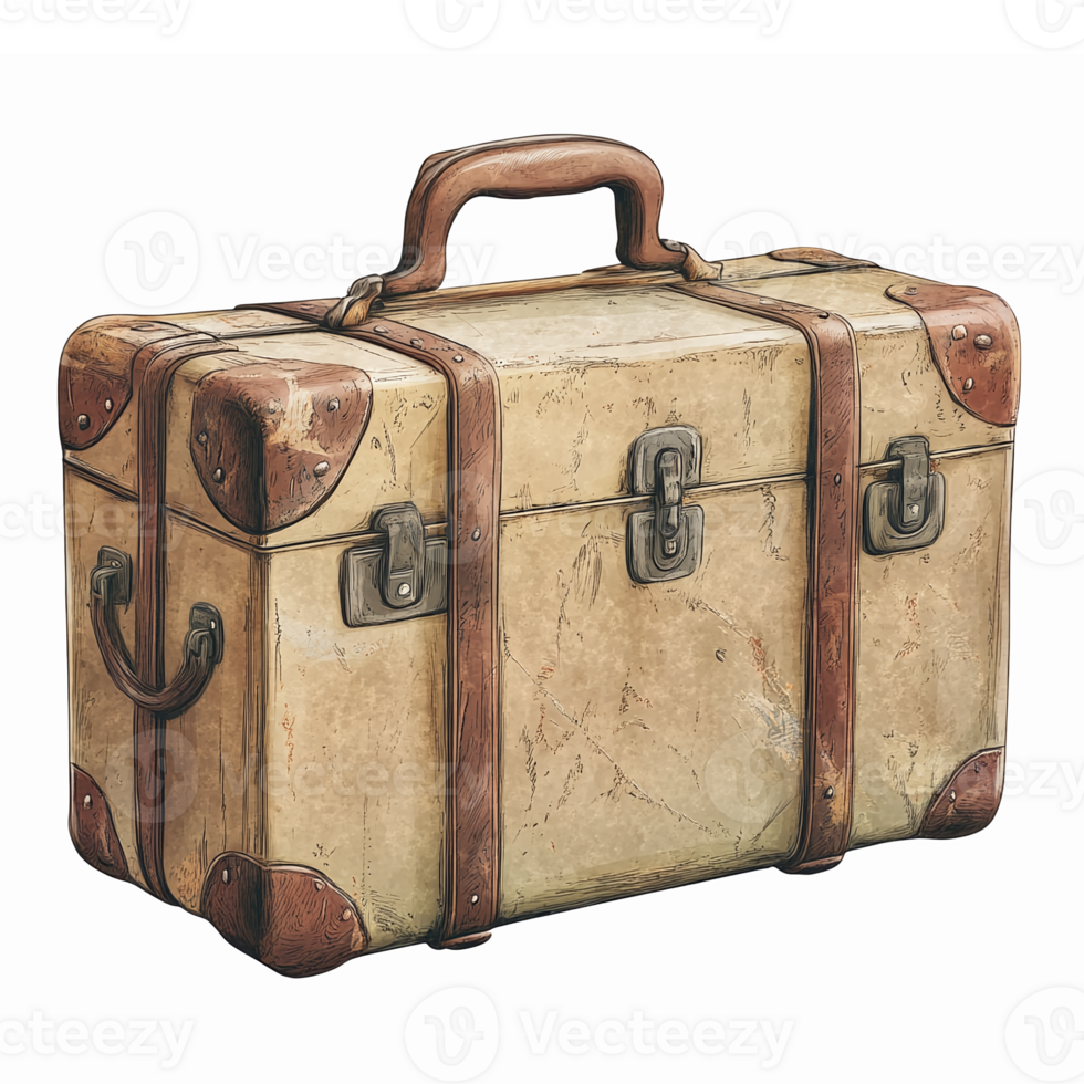Vintage Travel Suitcase Illustration with Classic Design and Weathered Texture png