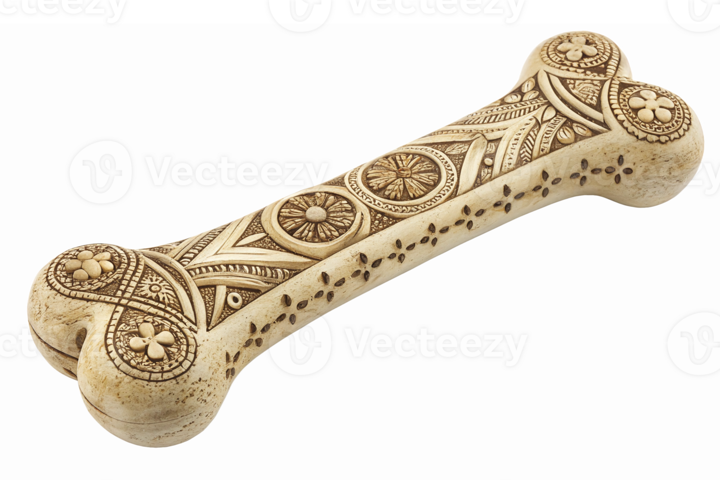 Decorative Carved Bone Dog Chew Toy with Elegant Floral Patterns for Pet Play and Training png