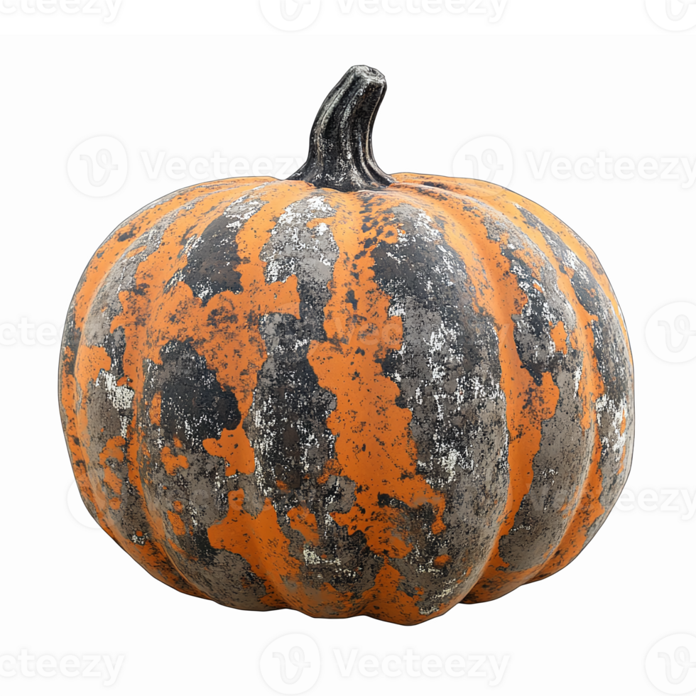 Realistic Textured Pumpkin with Orange and Black Stripes for Autumn and Halloween Decor png