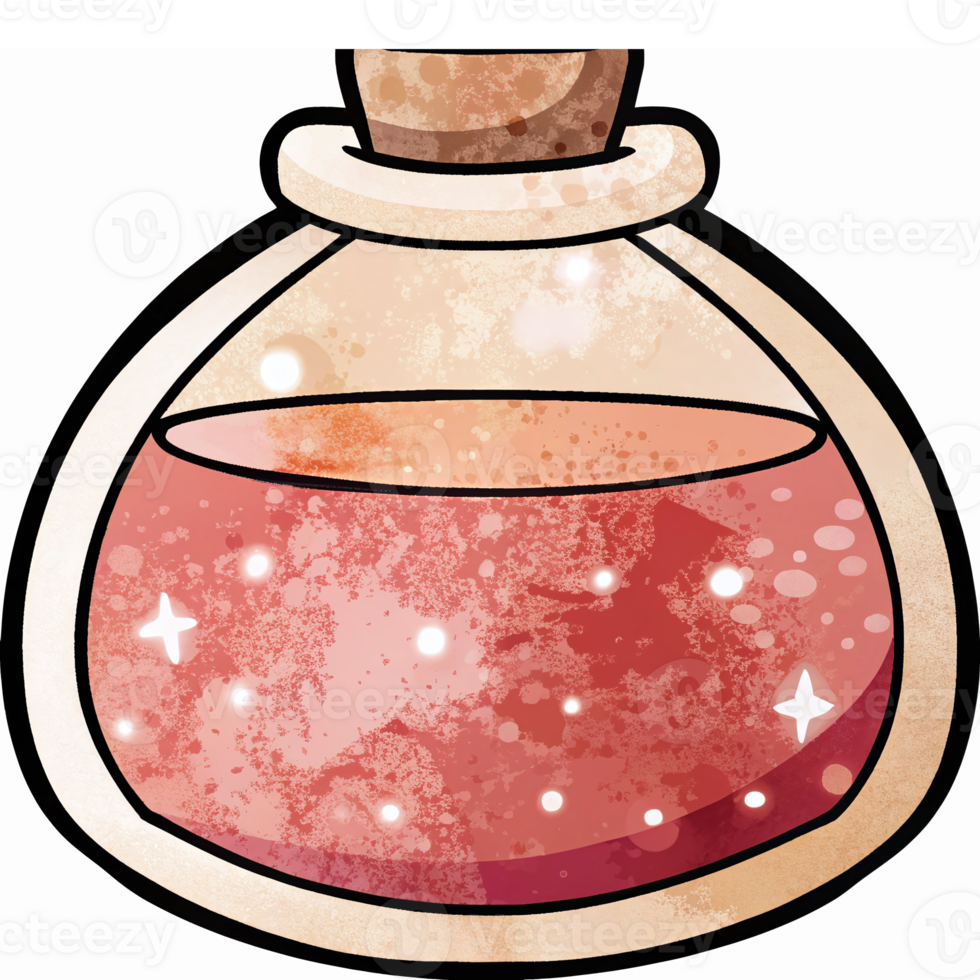 Decorative Fantasy Potion Bottle with Shimmering Liquid and Cork Stopper for Magical Themes png