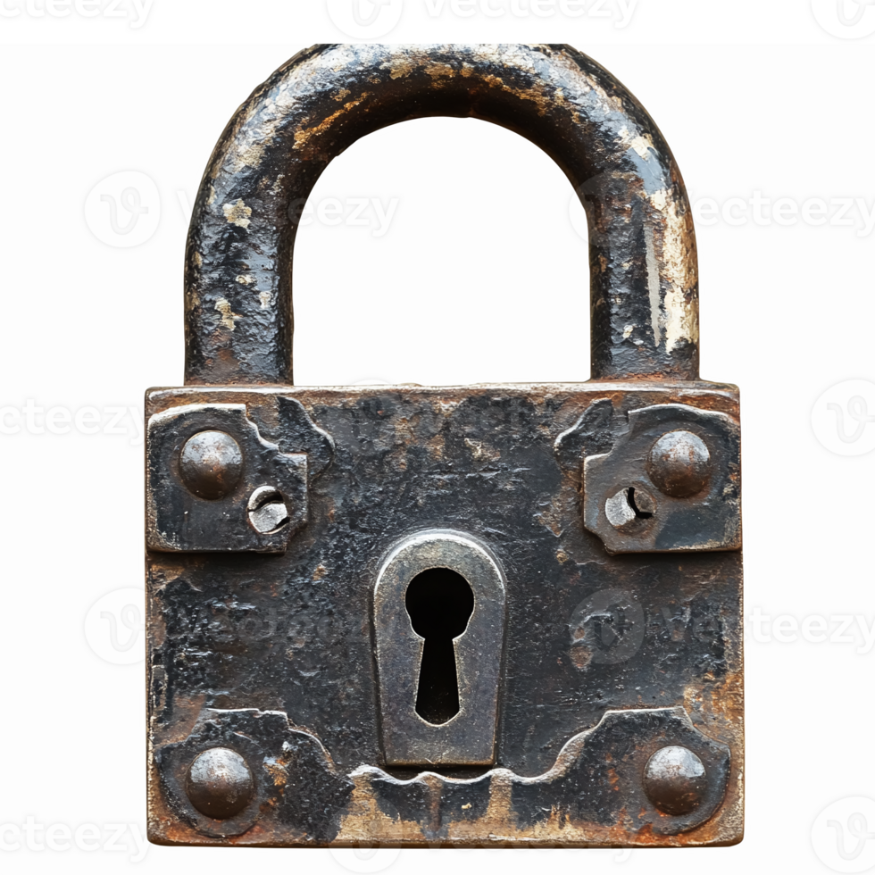 Rustic Vintage Padlock with Keyhole on Transparent Background for Security and Lock Concepts png