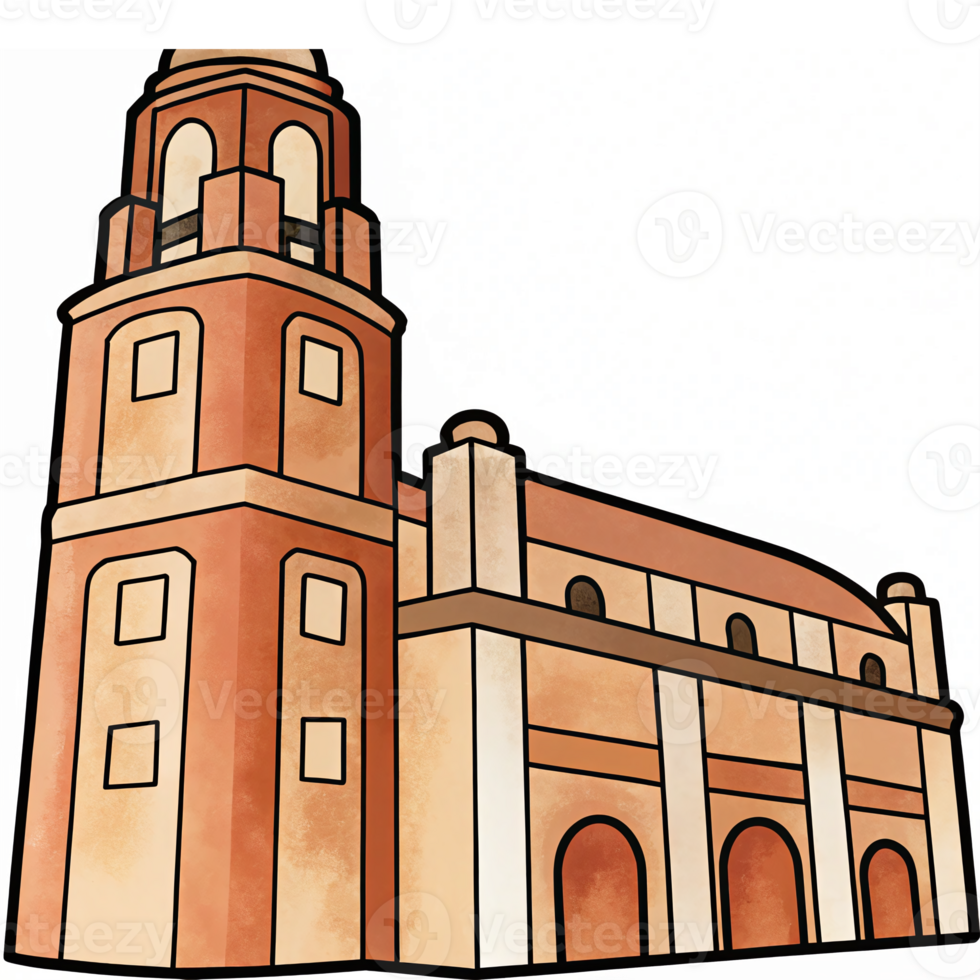 Architectural Illustration of a Historic Building with Detailed Design Elements png