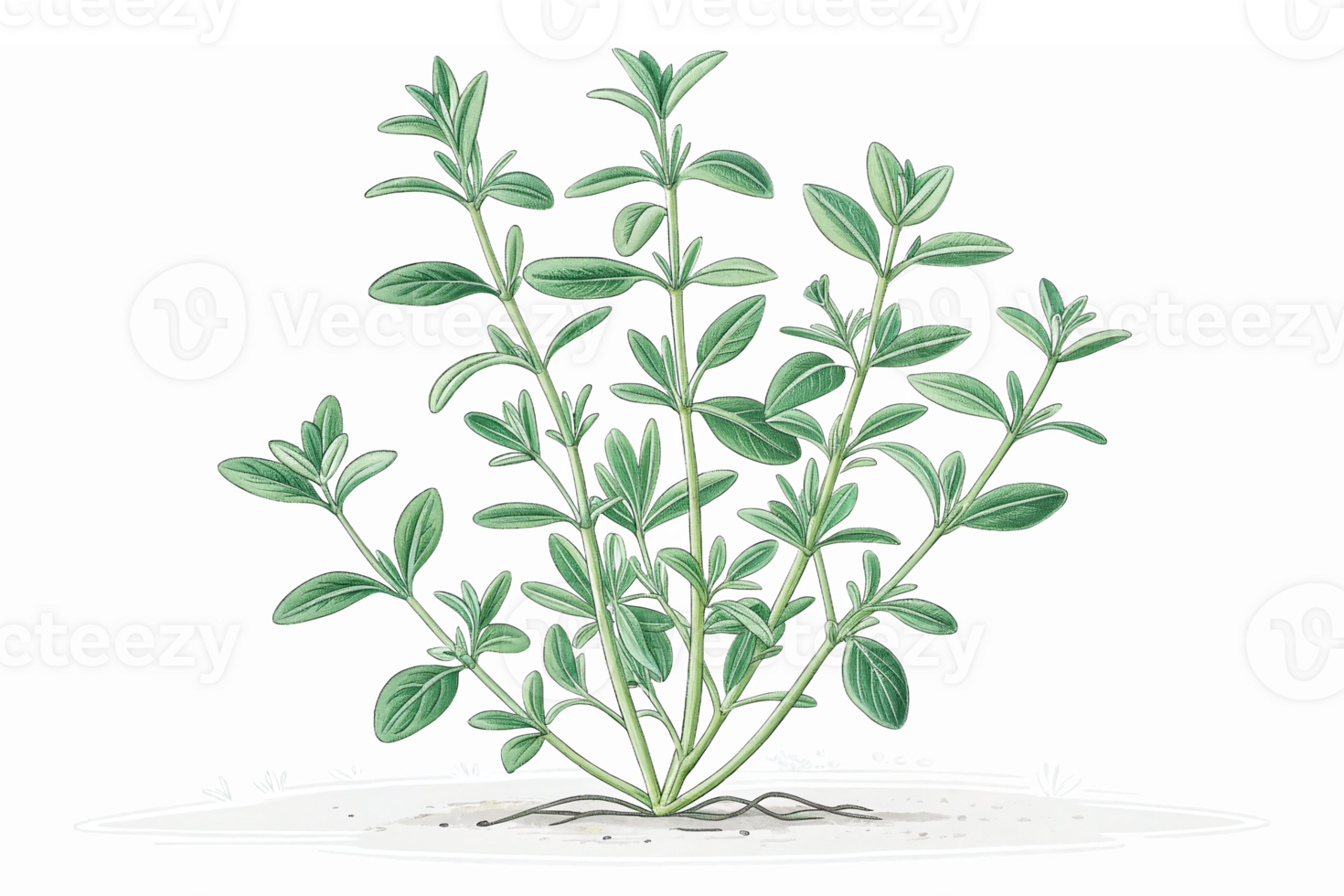 Realistic Green Thyme Herb Plant Illustration with Detailed Leaves and Transparent Background png
