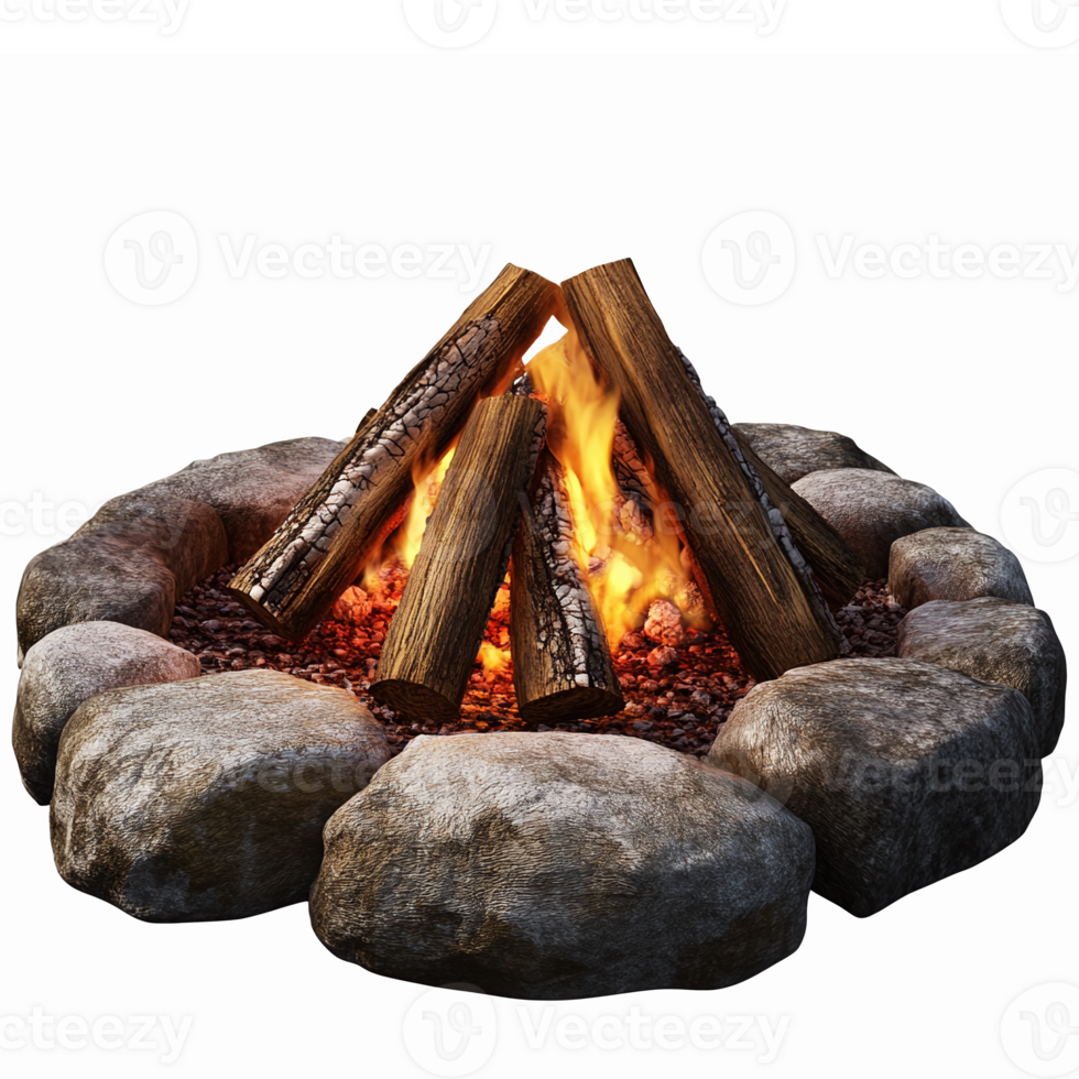 Realistic Campfire in Stone Ring with Logs Burning Brightly for Outdoor Activities png