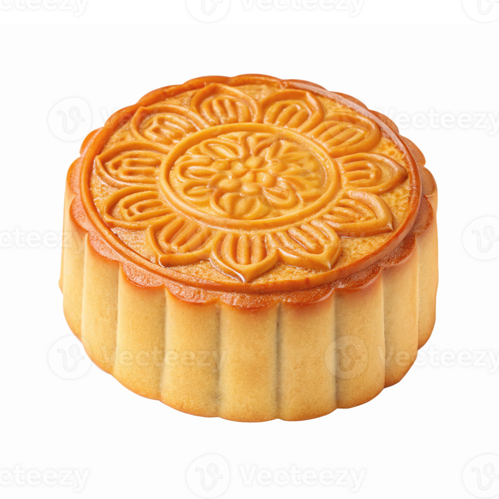 Delicious Mooncake with Intricate Floral Design Perfect for Mid-Autumn Festival Celebrations png