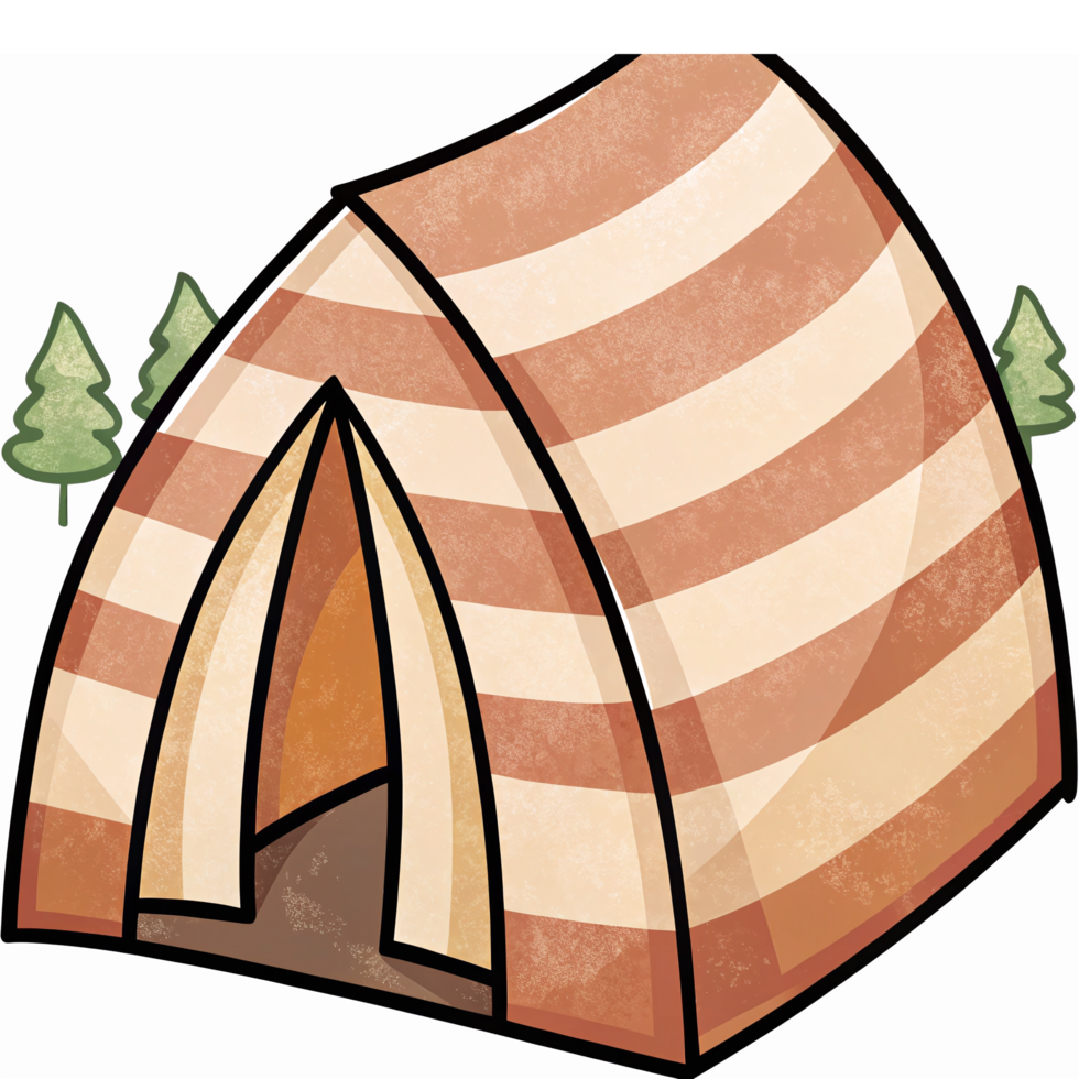 Colorful Camping Tent Surrounded by Green Pine Trees in Natural Outdoor Scene png