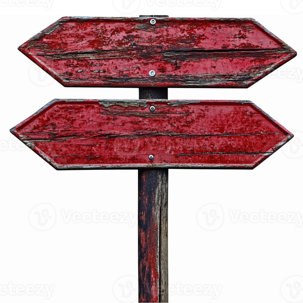 Vintage Red Wooden Directional Signpost with Blank Arrows for Customization and Travel Guidance png