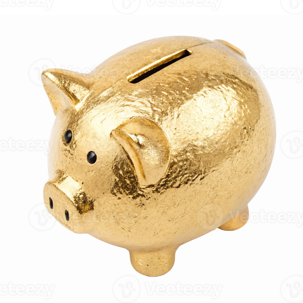 Shiny Golden Piggy Bank for Savings and Investment Concepts with Transparent Background png