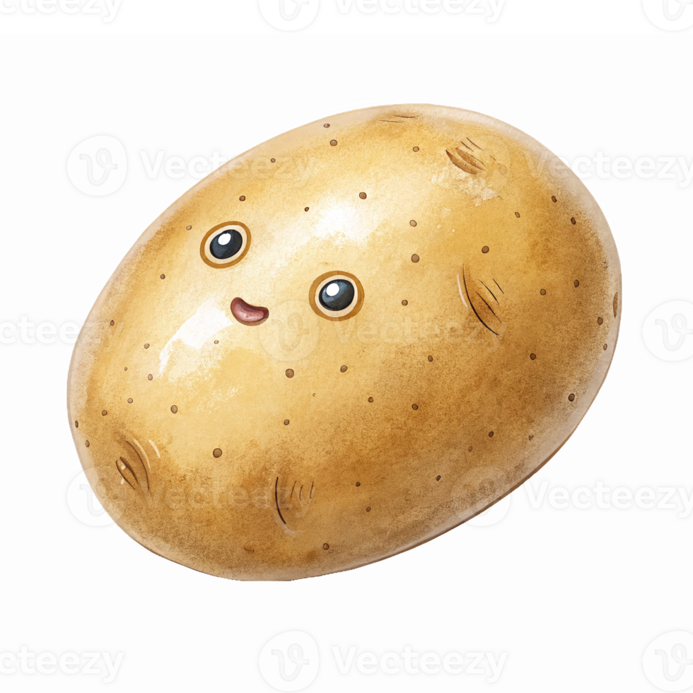 Cute Cartoon Potato Character with Big Eyes and Smiling Face on Transparent Background png