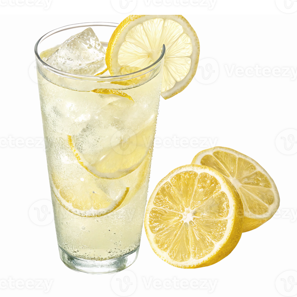 Refreshing Lemonade with Ice and Slices in a Tall Glass for Summer Drinks and Recipes png