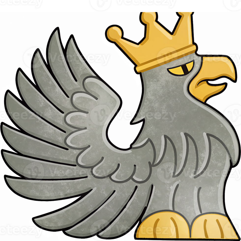 Majestic Grey Eagle with Crown Symbolizing Power and Nobility on Transparent Background png