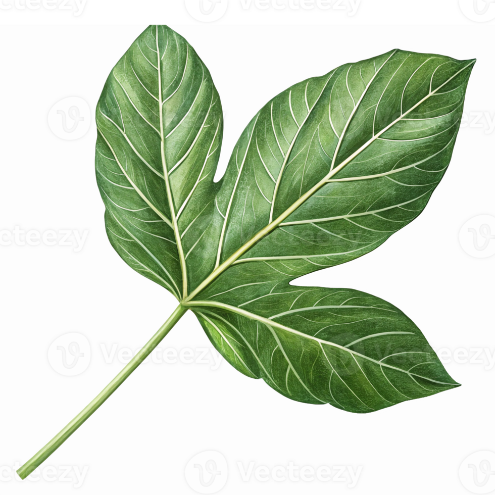 Detailed Green Leaf Illustration with Veins and Natural Texture for Botanical Design Projects png