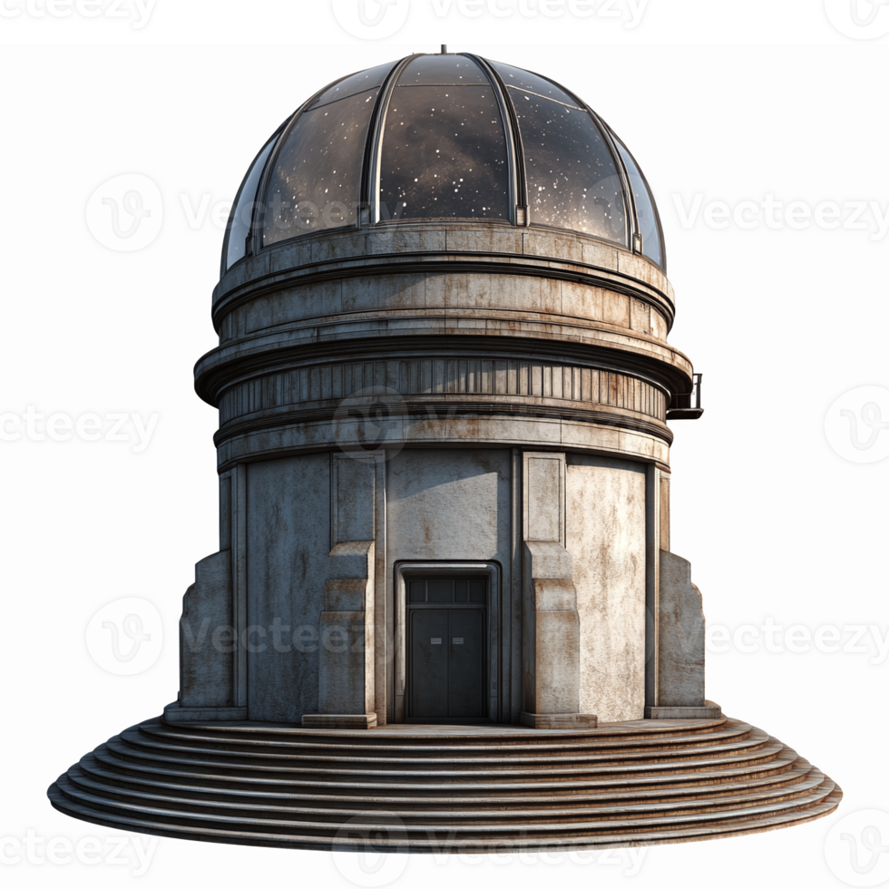 Rustic Observatory Building with a Glass Dome Featuring a Starry Night Sky png