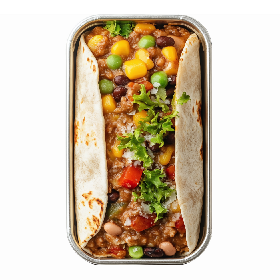 Delicious Healthy Bean Burrito Bowl with Colorful Vegetables Over a Transparent Background png