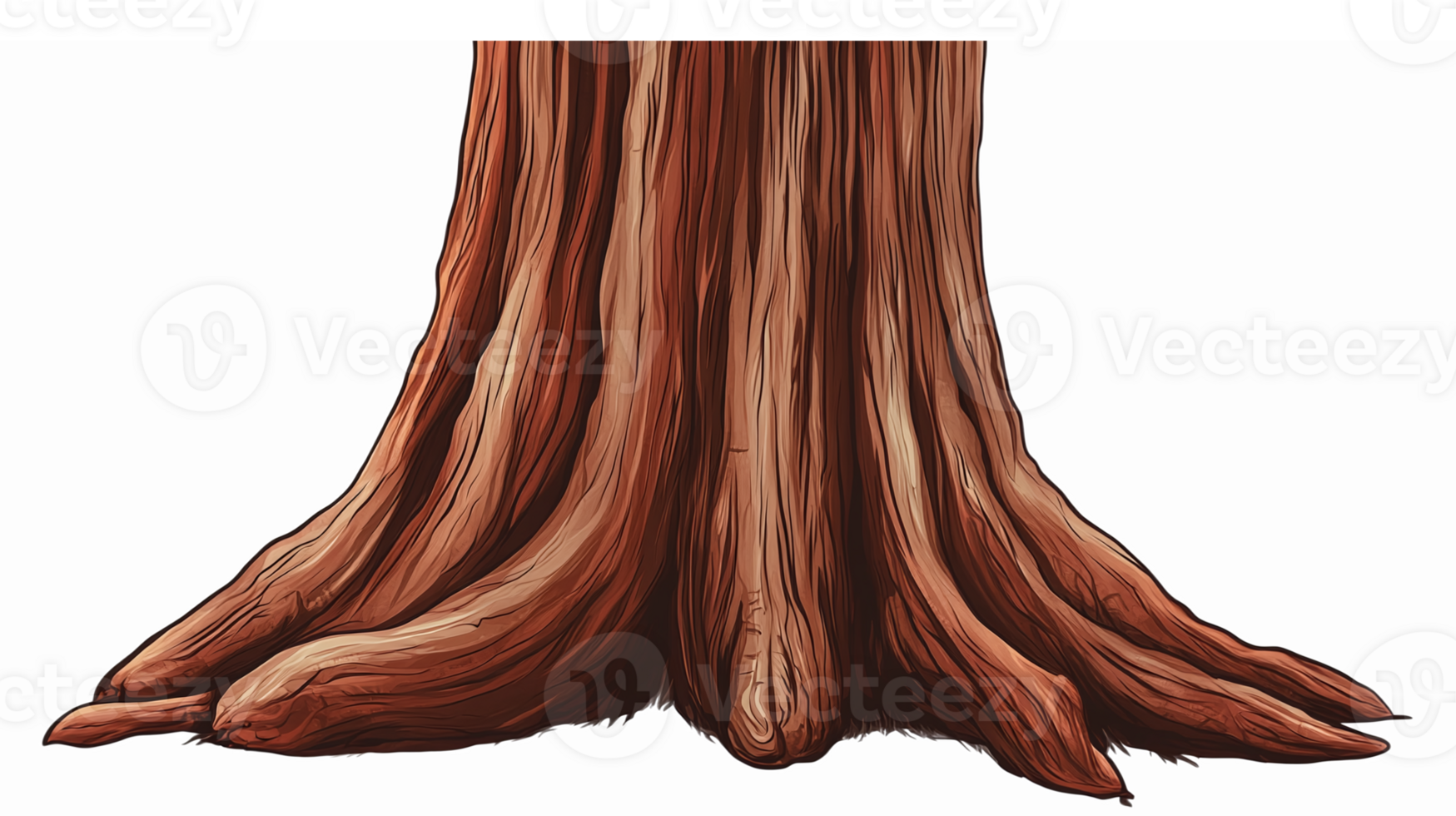 Detailed Realistic Tree Trunk Base with Root Texture and Natural Brown Hue on Transparent Background png