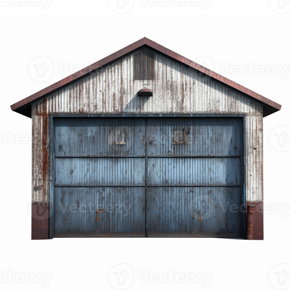 Rustic Blue Wooden Garage Door with Weathered Texture and Vertical Panels png