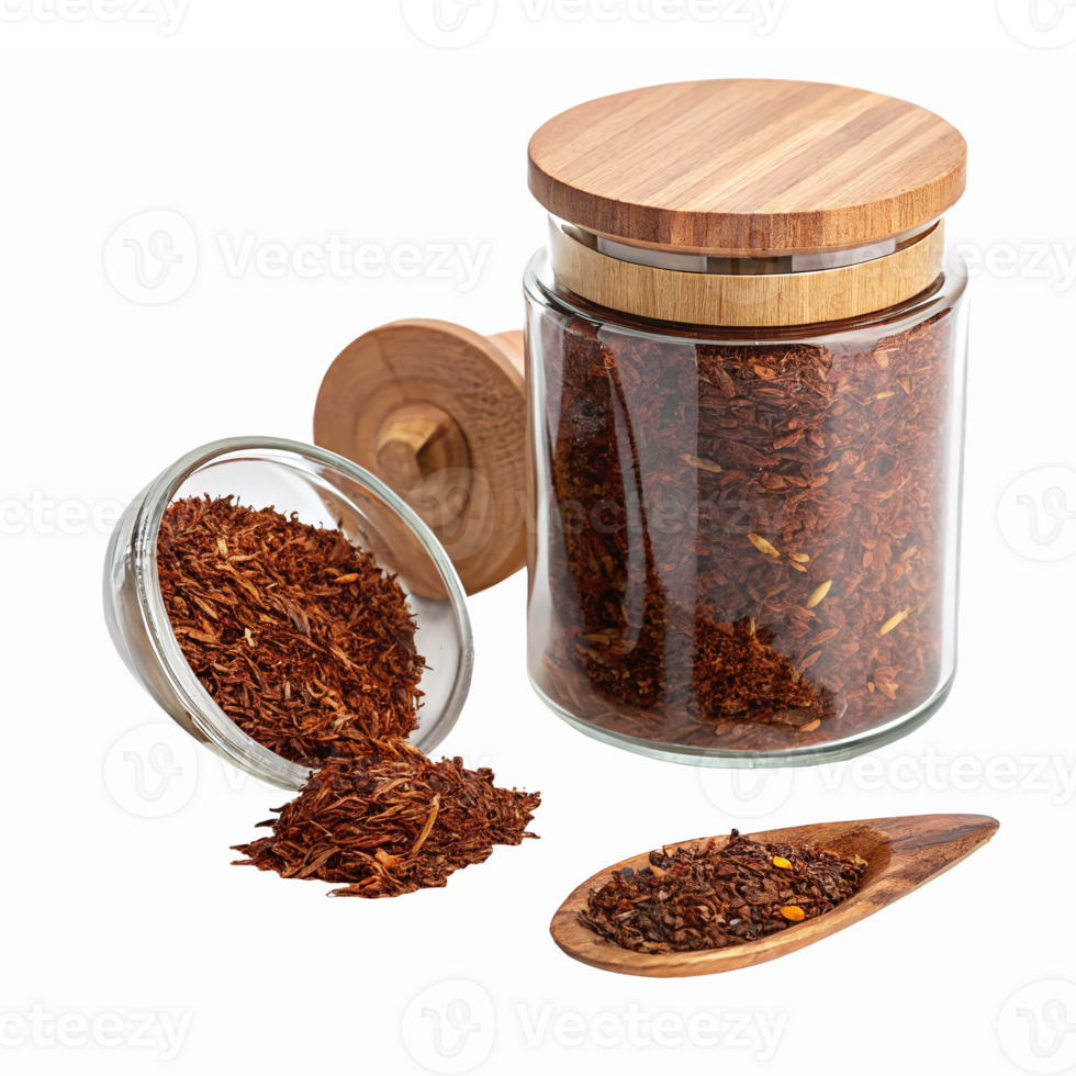 Aromatic Spices in Glass Jars with Wooden Lids and Spoon on Transparent Background png