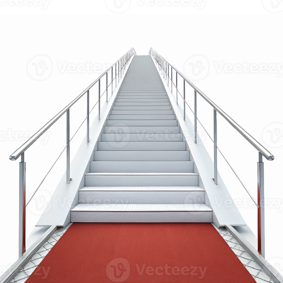 Elegant Modern Staircase with Handrail and Red Carpet Leading Upwards Transparent Background png