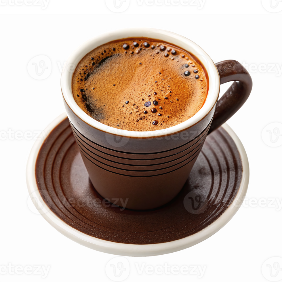 Delicious Coffee Cup with Creamy Froth on Saucer Isolated on Transparent Background png