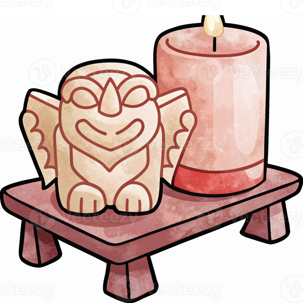 Decorative Owl Figurine and Candle Display on Wooden Table for Home Decor and Relaxation png
