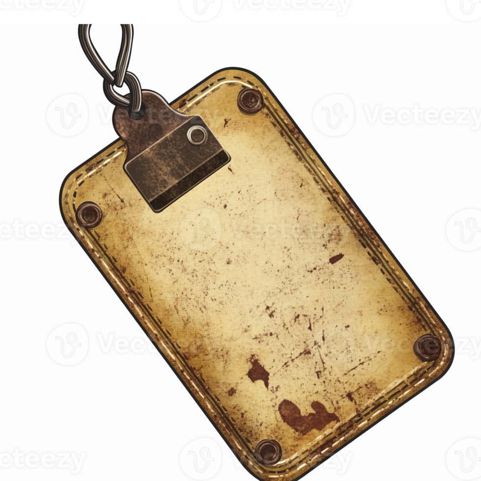 Vintage Blank Name Tag with Clip and Worn Edges for Customizable Labeling and Identification png