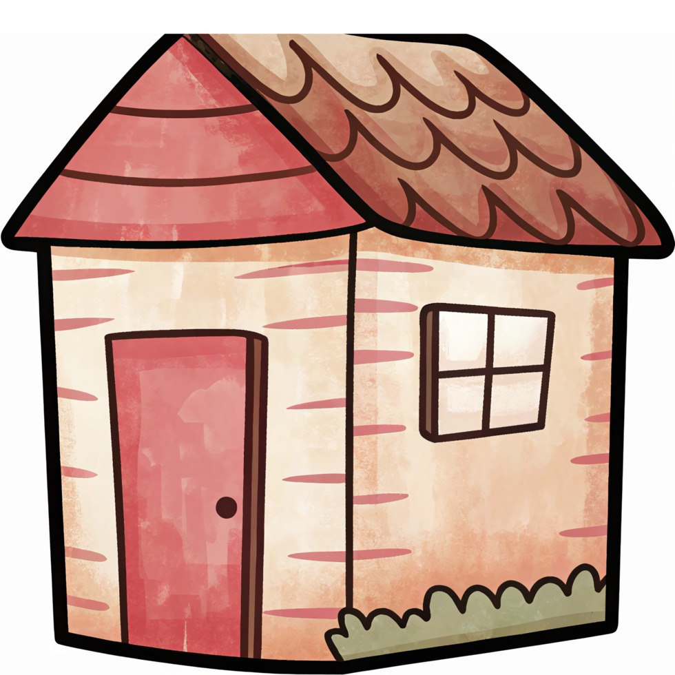 Charming Hand-Drawn Cottage with Red Roof and Whimsical Design for Kids Themed Illustrations png