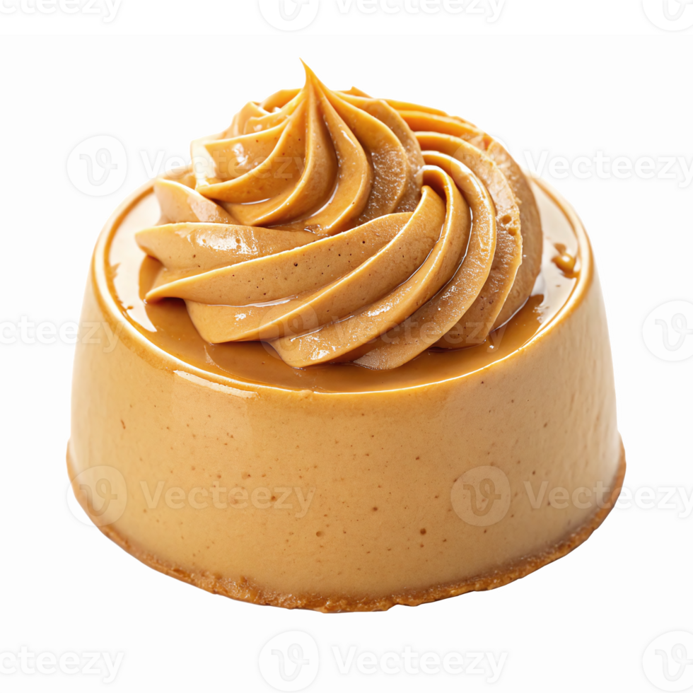 Delicious Creamy Caramel Mousse Dessert with Swirled Topping on a Transparent Background png