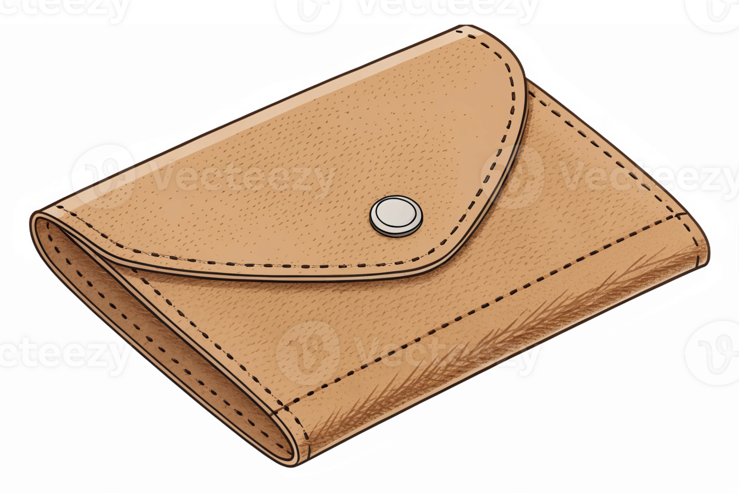 Tan Leather Wallet with Button Closure and Stitching for Accessories and Fashion Design png