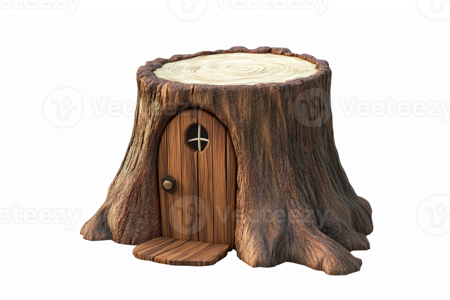 Whimsical Tree Stump House with Wooden Door and Transparent Background for Fantasy Designs png